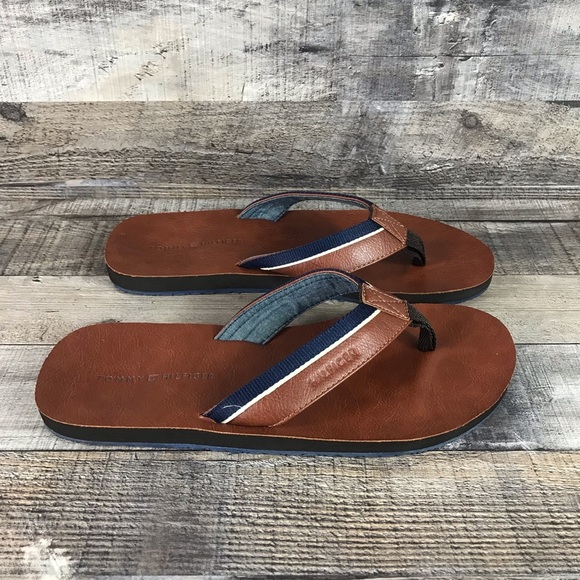 tommy hilfiger brown flip flops